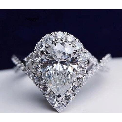 14K Au585 White Gold Women Wedding Party Engagement Ring 1 2 3 4 5 Carat Pear Water Drop Cross Moissanite Diamond Ring Trendy