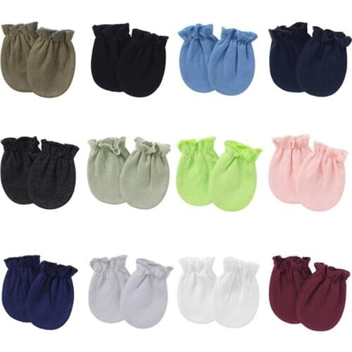 1 Pair Baby Anti-scratch Soft Cotton Gloves Newborn Solid Color Handguard Mittens Infants Supplies H055