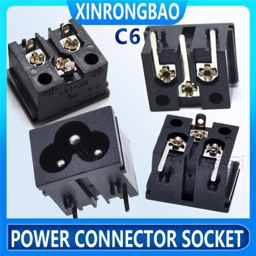 10PCS AC Power connector socket AC 2.5A250V 3 pin voltage AC IEC 320 C6 power socket connector 3pin black,Power terminal Adapter