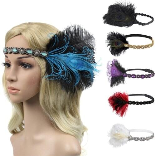 1920s Headpiece Feather Flapper Headband Great Gatsby Headdress Vintage Hair Accessories opaska do wlosow повязка на голову