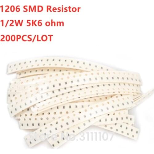 200PCS/LOT 1206 SMD Resistor 5.6K 5K6 ohm 5.6KR 5% 1/2W Resistance 3216 562 Chip Fixed Resistors