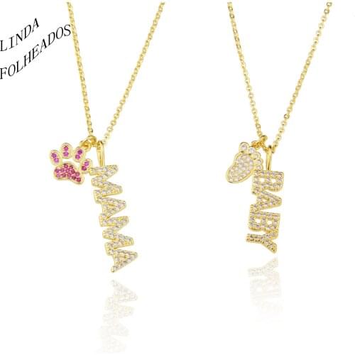 2021 New Design Hot Sale With Zirconium English Baby Foot Gold-Plated Necklace MAMA Cat Claw Pendant Jewelry Gifts For Women