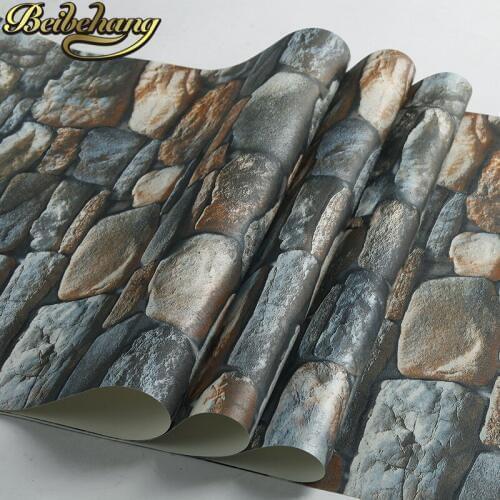 Beibehang 3D embossed stone wallpapers for living room Brick Wallpaper Roll Vinyl PVC Retro wall papers home decor decoration