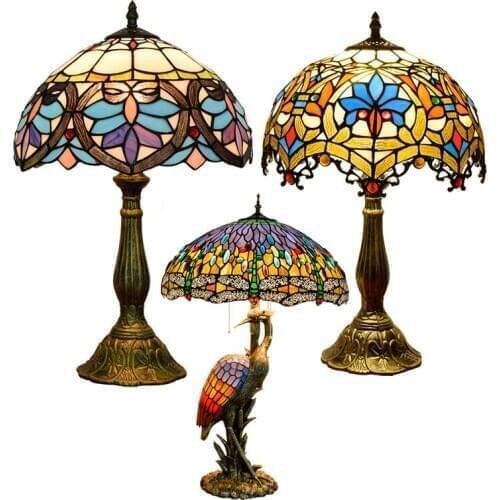 8 12' 16 20'' nordic antique luxury stained glass lampen shade colored vintage bedside night decoration light tiffany table lamp