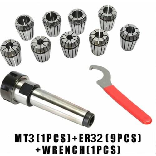 9pcs ER32 Spring Collets + 1PCS MT3 M12 ER32 Collet Chuck Morse Taper Holder For CNC Milling Lathe Tool инструмент запчасти