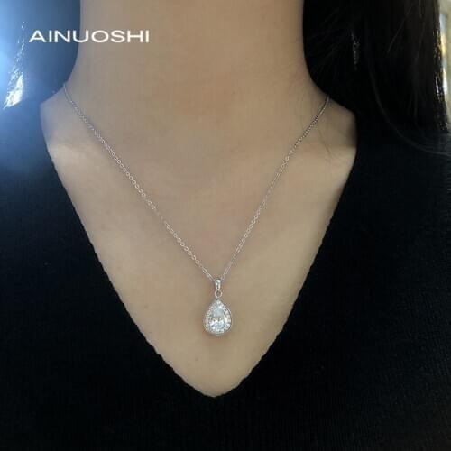 AINUOSHI 6x8mm Pear-shaped Simulated SONA Diamond Pendant Necklace , 925 Sterling Silver Suitable for Ladies to Wear at Dinner