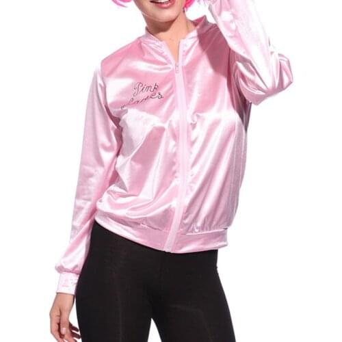 Women Basic Coats Solid Tracksuit for Women Jacket Ladies Retro Jacket Women Fancy Dress Grease Costume Pink