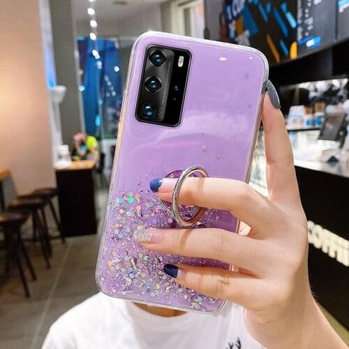 Luxury Ring Bracket Bling Glitter Silicone Phone Case For Huawei P40 P30 P20 P10 P9 Lite Pro Mate 30 20 Ultra-thin Sequins Cover