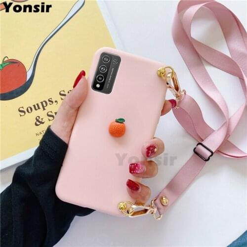 Lanyard Cute Fruit Crossbody Case For Huawei Honor 10X Lite 10X 30S 9A 9C V30 30i 9X 20 Pro 9i 2018 8X 8C TPU Neck Strap Cover