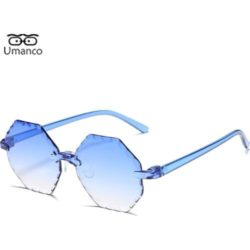 Umanco 2021 New Fashion Rimless Hexagon Sunglasses For Women PC Frame Resin Lens UV400 Luxury Brand Beach Travel Female Gifts