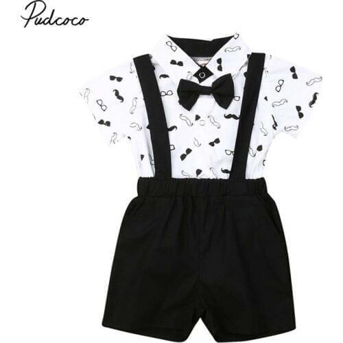 2019 Baby Summer Clothing Baby Boy Gentleman Outfit Wedding Christening Formal Party Bow Tie Bodysuit Overall Suit Tuxedo 0-24m
