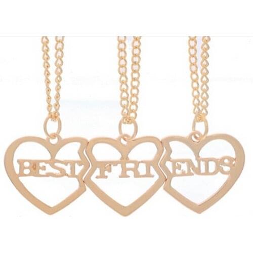 Friendship Special 3pcs/set Gold Tone Three-piece Chain Letters Pendant Necklaces Friend Girlfriend Jewelry