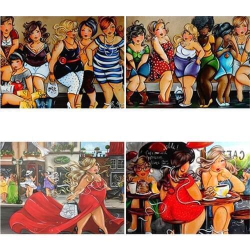 Full Square Round Resin Diamond Painting Fat Woman Embroidery Cross Stitch Kits Cute Girl Diamond Mosaic Rhinestones Home Decor