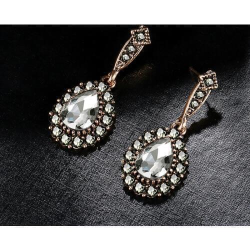 Kinel 2020 New Luxury Gray Crystal Bridal Earrings For Women Antique Gold Beach Party Drop Earrings Vintage Jewelry
