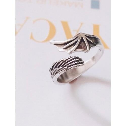 Fashion Angel Demon Wing Rings Jewelry Silver Color Adjustable Opening Ring Vintage Gothic Dance Party Wedding Gifts