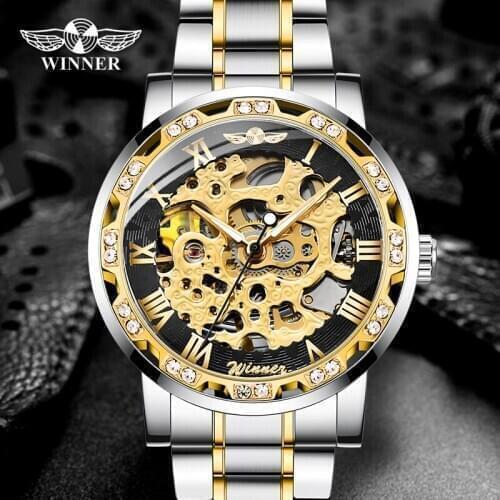 WINNER Mens Fashion Luxury Hand Wind Mechanical Watch Stainless Steel Luminous Mens Watch Relogio Masculino