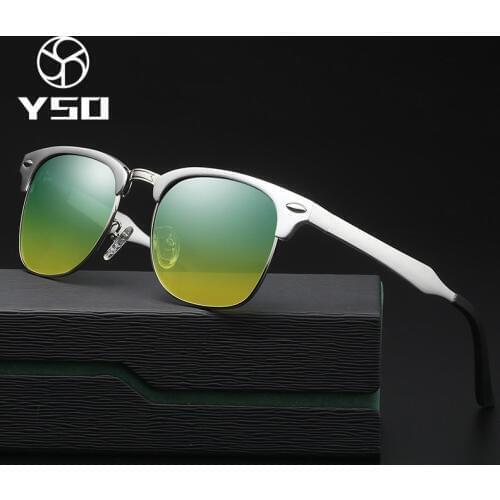 YSO Sunglasses Men Polarized UV400 Aluminium Magnesium Frame HD Night Vision Driving Glasses Square Accessories For Men 8558