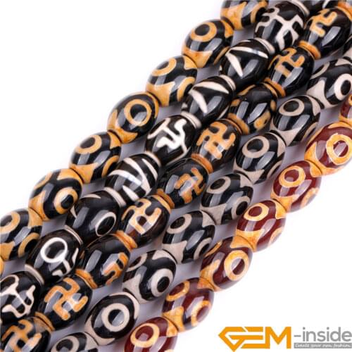 Natural Black Tibetan Dzi Eyes Agates Stone Olivary Rice Beads For Jewelry Making Bracelet Religion Faith Bead Strand 15 inch
