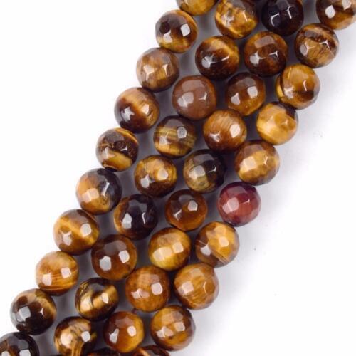 Wholesale 4 6 8 10 12mm Faceted Natural Mineral Yellow Tiger Eye Stone Round Beads For Diy Jewelry Bracelet Necklace Making 15"