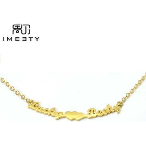 IMEETY valentine charm necklace two name pendant customized your friendship necklace with heart symbol couple nameplate necklace