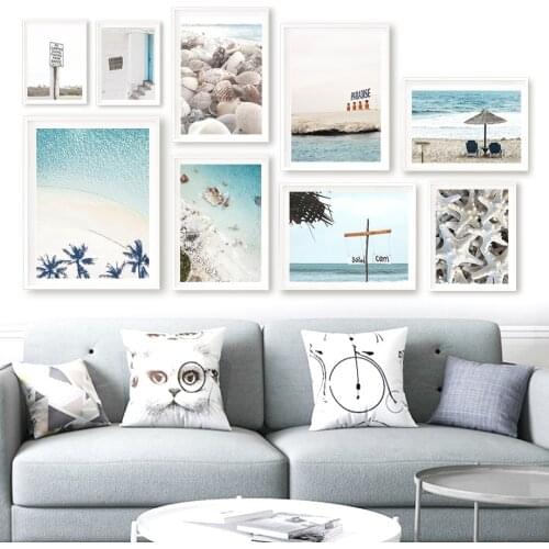 Beach Ocean Door Starfish Shell Road Sign Wall Art Canvas Painting Nordic Posters And Prints Wall Pictures For Living Room Decor