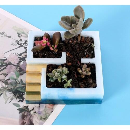DIY Crystal Epoxy Mould Succulent Flower Potted Silicone Square Mold Resin Making Tools Craft Jewelry Desktop Gadgets