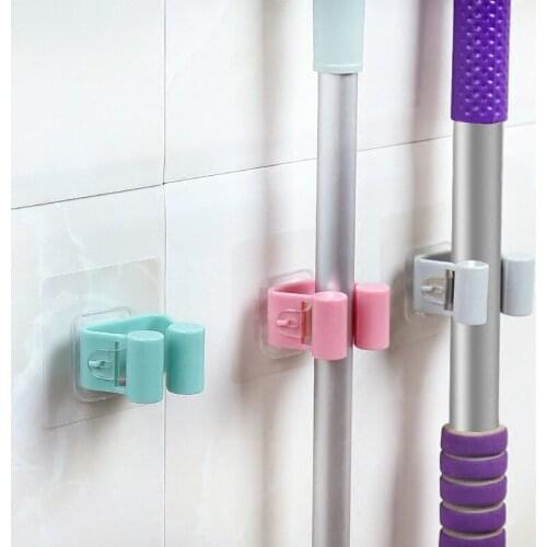 Dropship Mop Hooks Traceless Bathroom Mop Hook Broom Shelf Mop Clamp Bathroom Hooks Bathroom Holder Shower Hooks A5