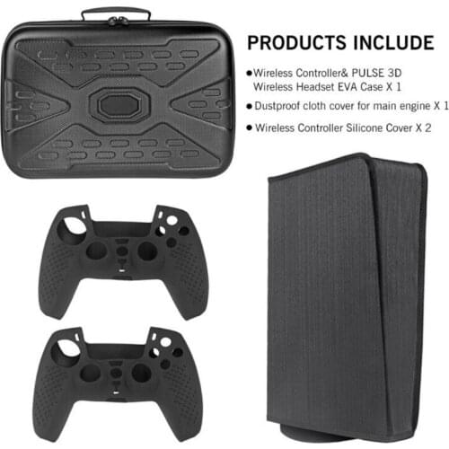 Remote Headset Storage Bag + Gamepad Case + Host DustProof Cover for PS5 Console H054