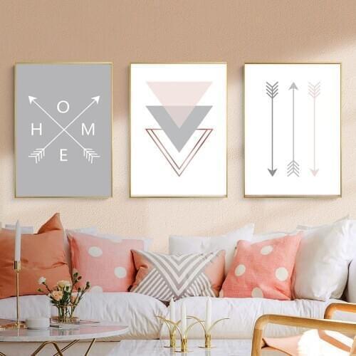 Pink Gray Arrow Geometric Abstract Art Poster Nordic Canvas Print Simplicity Painting Wall Picture for Living Room Decoration