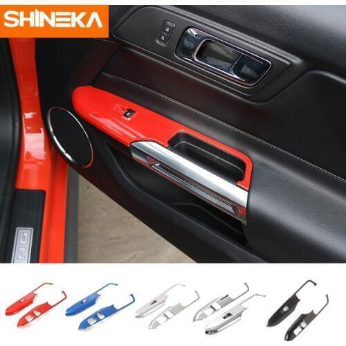 SHINEKA Car Door Handle Armrest Panel Window Lift Switch Button Decorative Frame Cover Trim For 2015 2016 Ford Mustang 2018