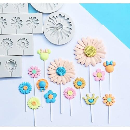 Daisy lollipop Silicone Mould Candy Lollipop Molds Flower Shapes Sugar Craft Fondnat Chocolate Baking Decorating