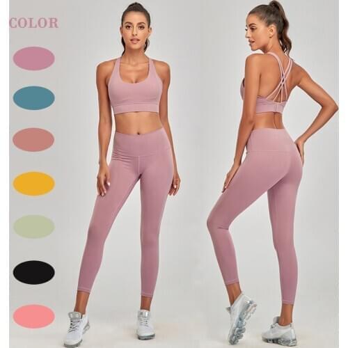 Fitness Yoga Sport Set Gym Work Out Exercise Clothing For Women Fashion Seamless Bras High Waist Leggings Suits Sportswear