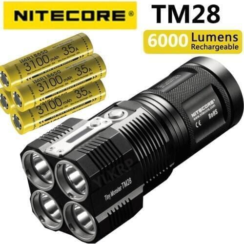 NITECORE TM28 4 *CREE XHP35 HI 6000LM beam distance 655M LED Flashlight with Charger and 4pcs 18650 3100mAh li-ion batteries