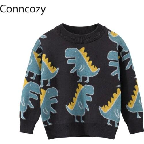 Toddler Boys Sweater Korean Kids Winter Sweaters Baby Clothes Knit Sweater Dinosaur Tops Girls Pullover Sweater Knitwear Fall