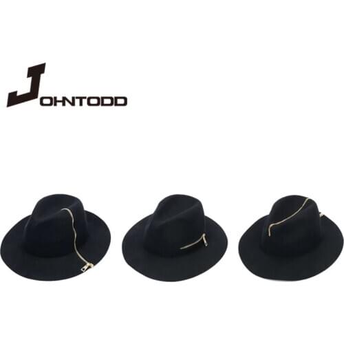 Brand New fashion Black Zipper Fedora Vintage Women Ladies Floppy Wide Brim Wool Felt Fedora Cloche Hat Cap Chapeu Feminino