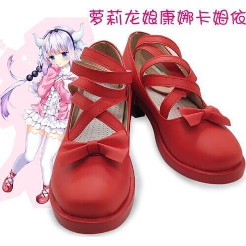 Japanese Anime Game Miss Kobayashis Dragon Maid Cosplay Shoes Harujuku Kannakamui Women Cos Red Lolita Shoe
