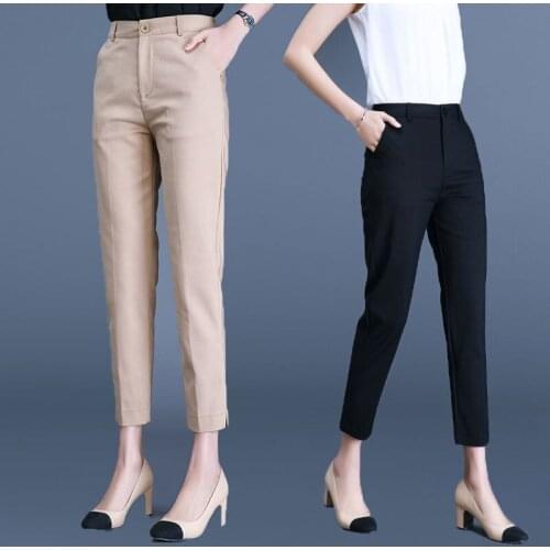 Women 2021 Spring Summer Fashion Trousers Female Full-length Pantalon Femme Workwear Slim High Waist Elastic Casual Pants B187