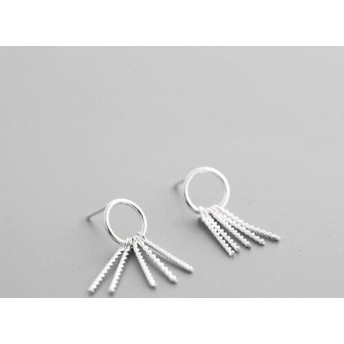 Elegant Cute Circle Fringe Tassel Geometric Stud Earrings for Women Female 925 Sterling Silver Jewelry Accessories Bijoux SE154