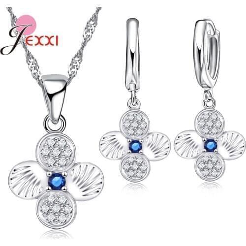 Hot Fashion 925 Sterling Silver Flower Pendant Jewelry Sets For Women Girls Wedding Anniversary Party Jewelry Gifts Necklace
