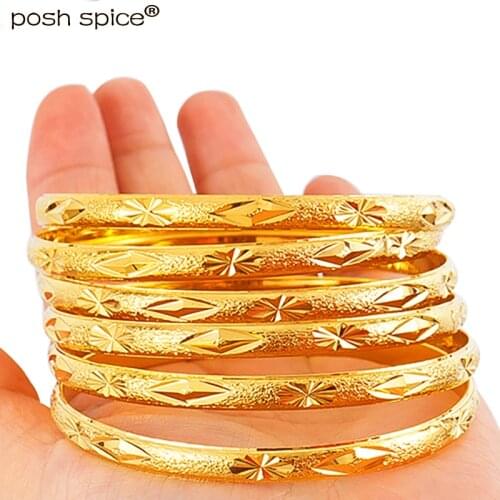 6mm Gold Bangles Ethiopian Arab African Israel Bracelets Dubai Bangles for Women Europe Middle East Wedding Jewelry Gift
