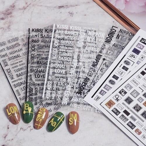 1pcs 3D Nail Sticker English Alphabet Beauty Nail Art Decorations Letter Adhesive Accessaries Gold Bronzing Nail Decals VI-PBD