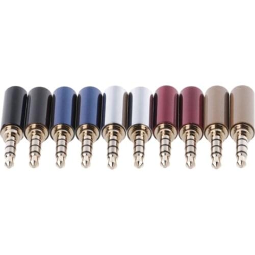 10 Pcs 4 Pole Copper Gold Plated 3.5mm Male Stereo Audio Jack Plug Soldering Connector L15