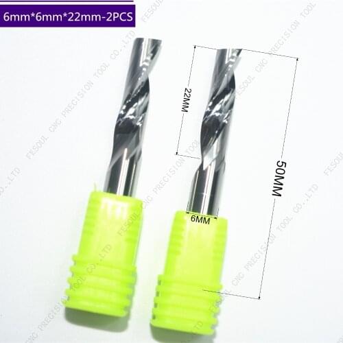 2PCS- 6mm*22mm,Single Flute Spiral end mill cnc solid carbide aluminum engraving milling cutter,aluminum composite panels