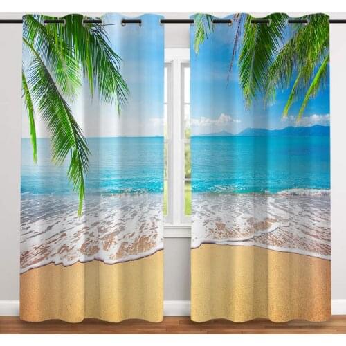 2 Pcs/set Palm beach Thickened Cloth Curtain Nordic Window Blackout Curtains for Bedroom and Living Room