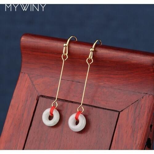 2 colors MYWINY New fashion jewelry Aventurine peace long hook earrings ,handmade braided nature stones round earrings