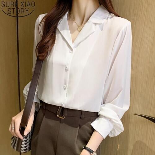 2021 Fall Lorean Loose Chiffon Blouse Women Elegant Suit Collar Button Up Shirts Long Sleeve Office Ladies Tops Blusas 11970