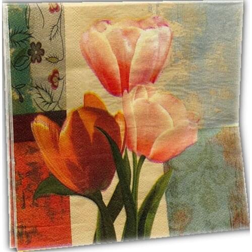 33*33cm 20pcs/lot Colored Printed Napkins Tulip Flower Grass Wedding Party Decoration Beautiful Napkins Paper Floral Pattern