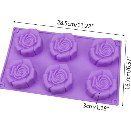 6-Hole Rose Silicone Mold Chocolate Cake Jelly Candle Mould Handmade Soap DIY Crafts Decoration Baking Tools