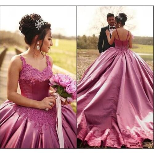 Satin Beads Bridal Dress Ball gown Lace court Train African Wedding Dresses Dubai Plus Size Robe de mariée Bride Gowns
