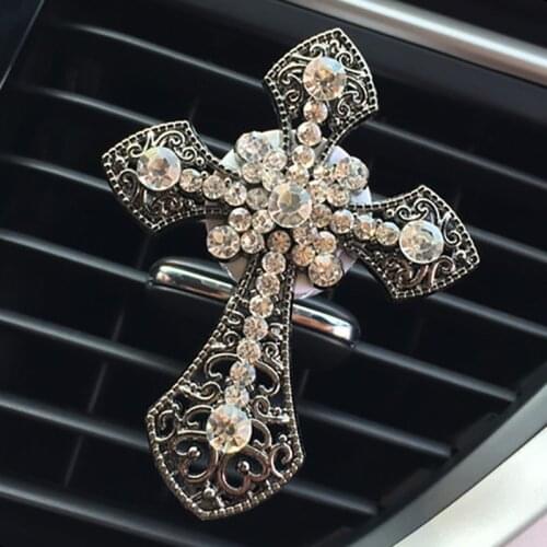 Automotive Interior Accessories Perfume Air Freshener Rhine Stone Cross Outlet Vent Perfume Clip